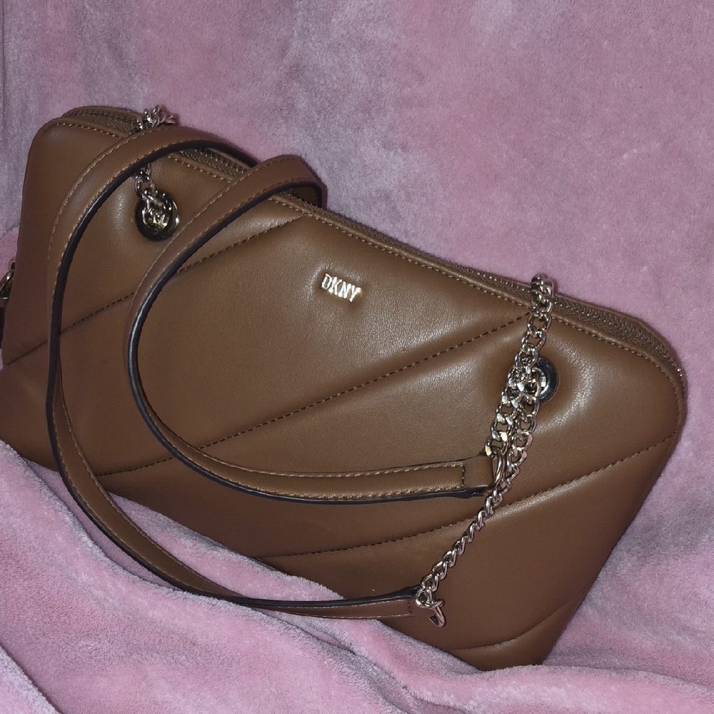 DKNY Tan Quilted Shoulder Bag